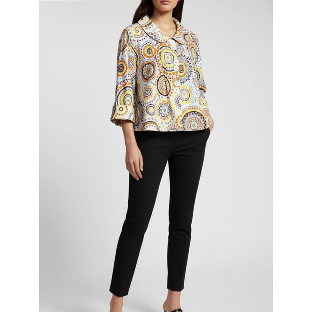Casual Studio Boho Medallion Print Jacket | Blue & White 3/4 Sleeve - Size L
